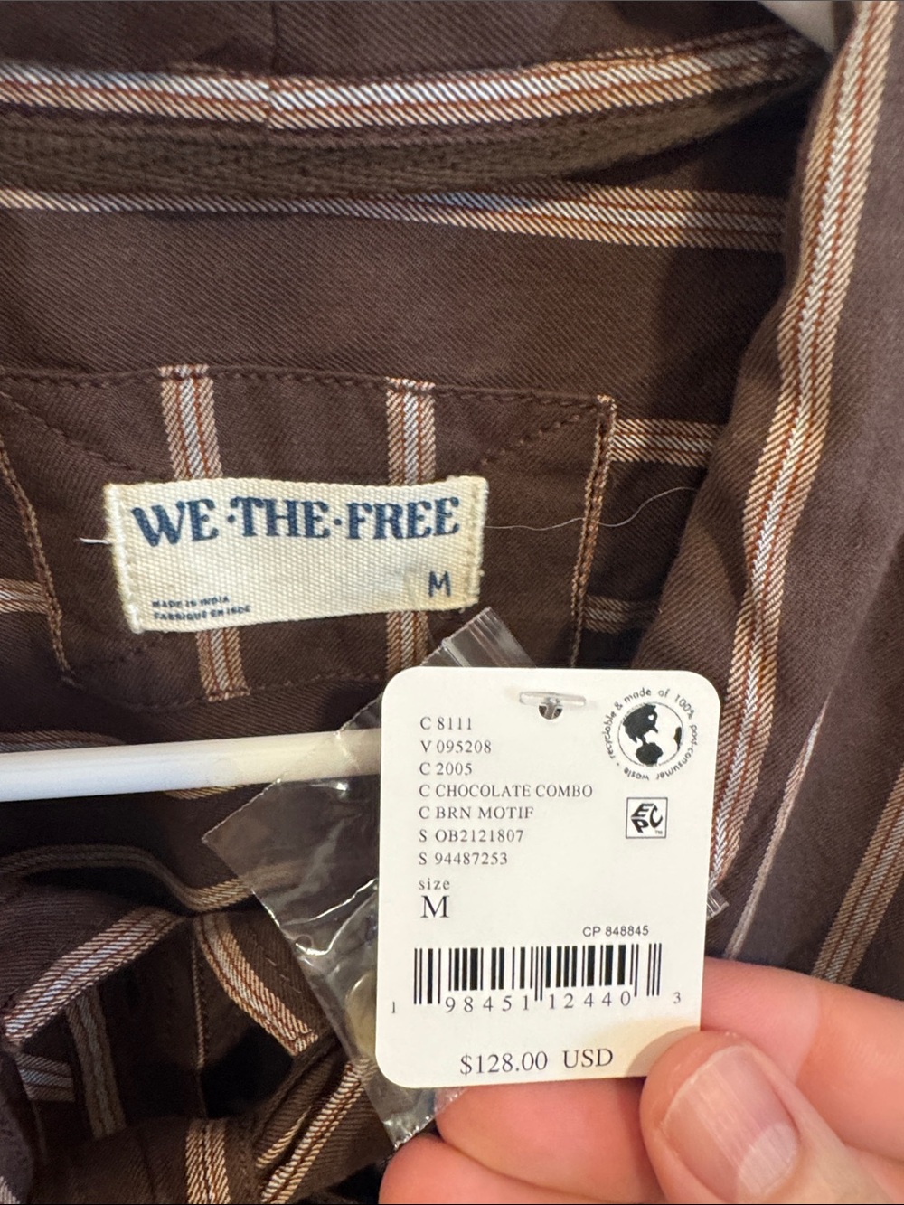 We The Free Brown and Cream Striped Tie-Neck Button-Up Shirt - Picture 2 of 6